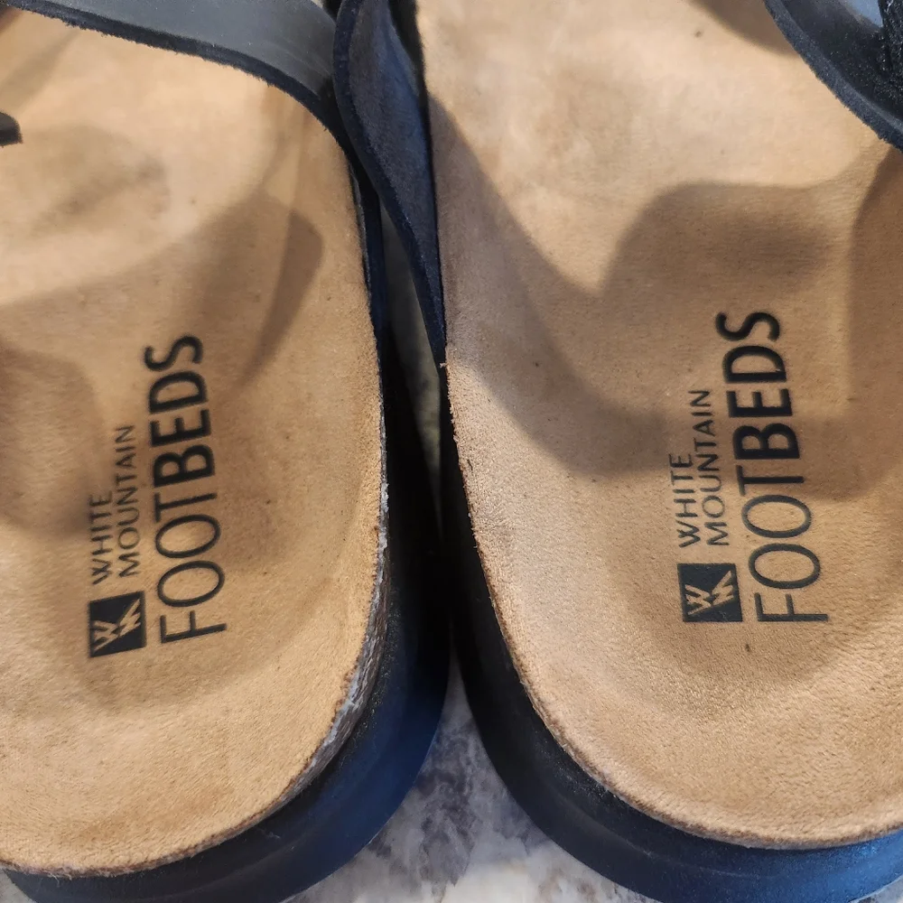 White Mountain Gracie Footbed Black Sandals Adjustable Slide criss cross toe 10 - Picture 3 of 8